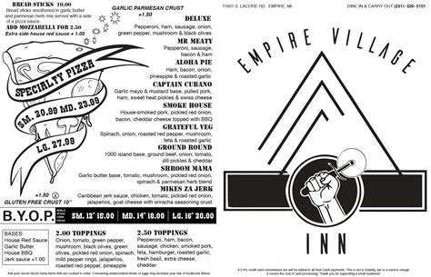 village inn empire|Menu — Empire Village Inn